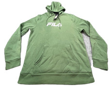 Fila Hoodie Men Medium Green Hanon Logo Pullover Lightweight Athletic Sweatshirt