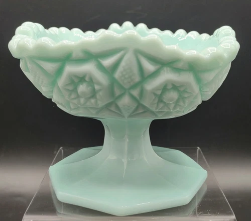 Vtg Fostoria Winburn Aqua Blue Milk Glass Pedestal Compote Candy Jelly Dish 5" H