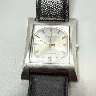Kenneth Cole New York KC1191 Glacier Dial Black Leather Strap Watch NEW BATTERY