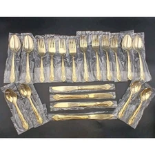 Vtg ROGERS Golden Dream Rose 20 pcs GOLD Electroplate Flatware Set 4 Places NEW