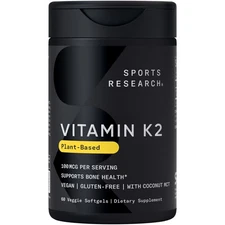 Vitamin K2 MK7 100mcg with Coconut Oil - 60 Veggie Softgels (2 Month Supply)
