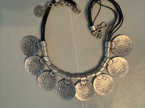Extremely Rare Antique Turkish 1886 Hammered Real Silver Eight (8) Coin Necklace - Picture 7 of 9