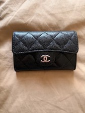 Chanel Classic Flap Kartenetui Schwarz Caviar Leder Silber CC Logo
