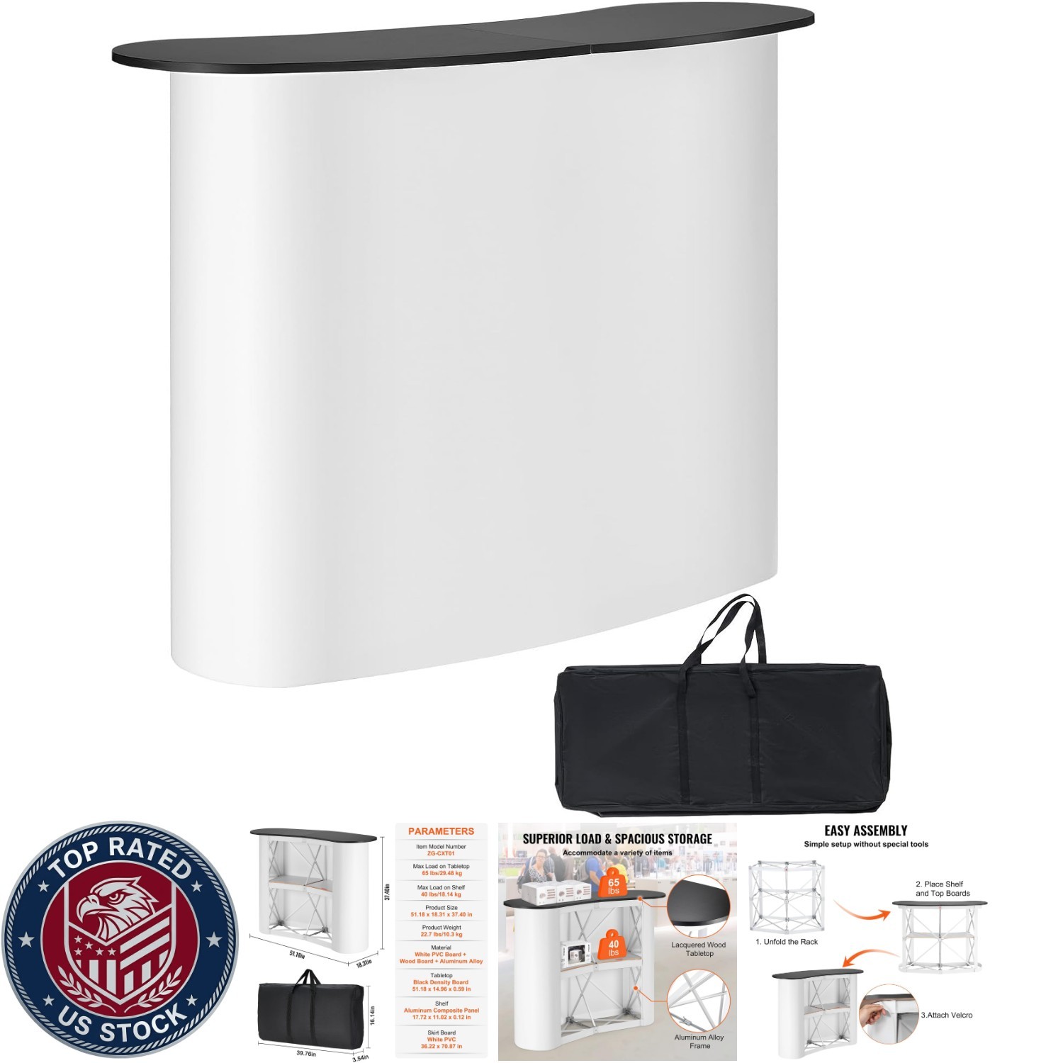 Portable Tradeshow Podium Table, 51.18" X 18.31" X 37.4", Display Exhibition