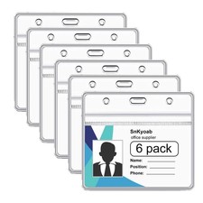 6 Pack Horizontal Badge Holders Plastic with Resealable Zipper, Clear