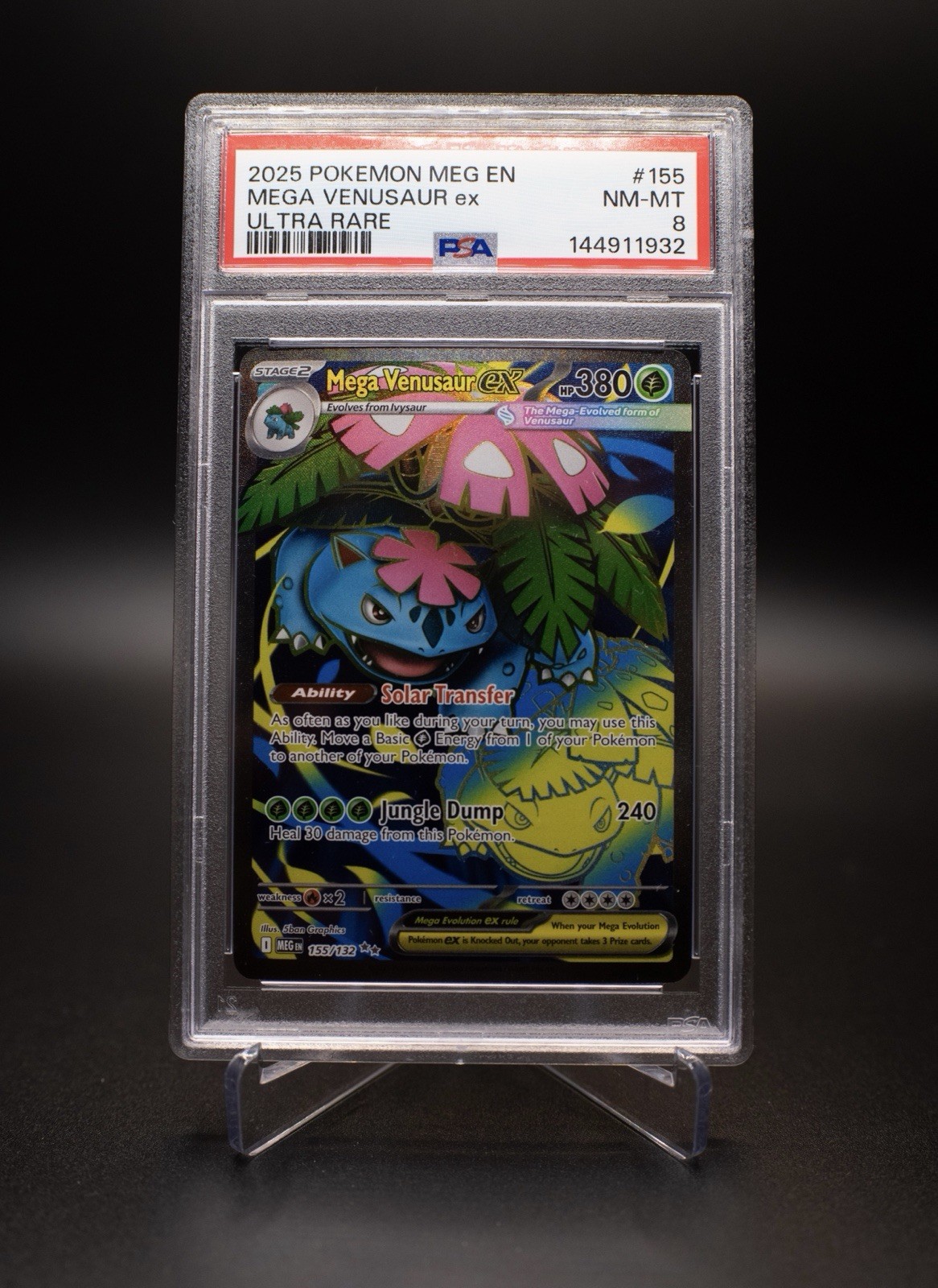 2025 Pokémon Mega Venusaur ex 155/132 Ultra Rare PSA 8 NM-MT – Mega Evolution