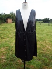 GEORGE Black Leather Look Button Through Stretch Pinafore Dress Plus Size 22 NWT