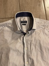 Vintage Burberry London Button Up Shirt Stripped Long Sleeve Blue Size 15.5