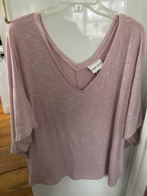 Ava & Viv T Shirt 2X Heather Pink Short Sleeve V Neck Plus Size Womens Top