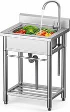 Stainless Steel Utility Sink Outdoor Freestanding Single Sink with Cabinet