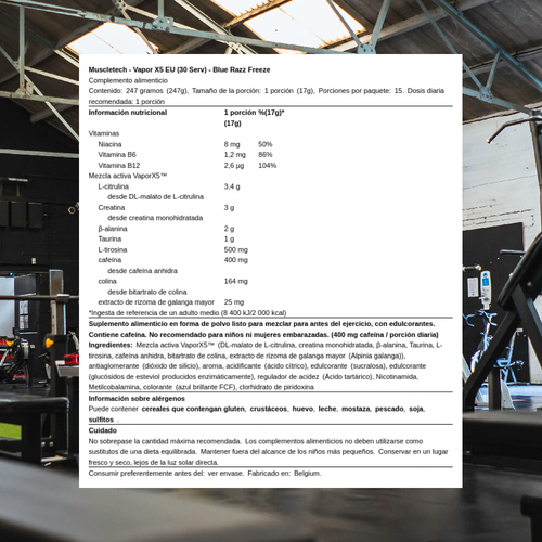 Muscletech Vapor X5 EU (30 Serv) Blue Razz Freeze - Pre-Workout - Imagen 3 de 3