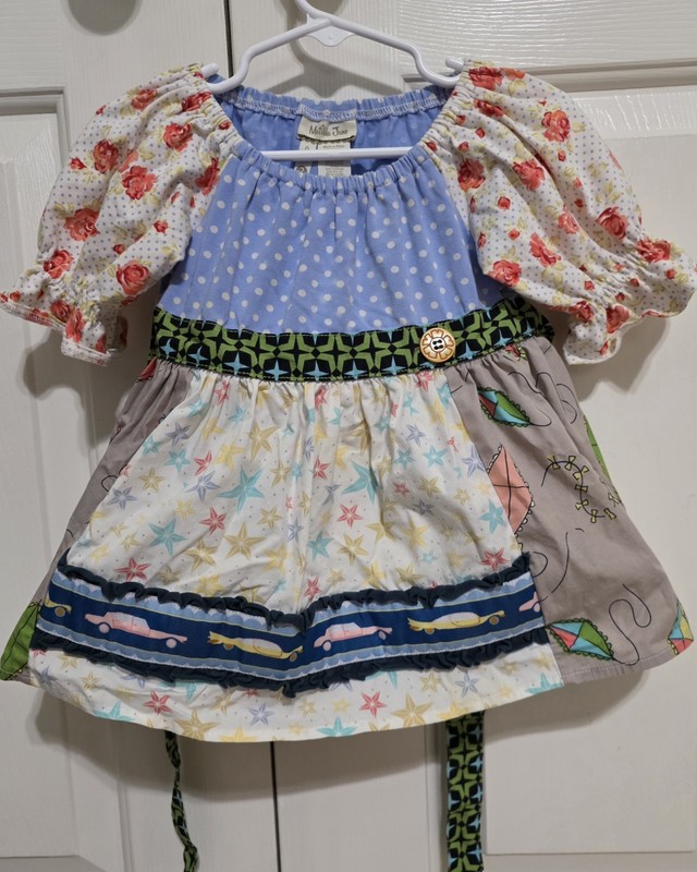 Matilda Jane Favorite Things Peasant Patchwork Cars Stars Girls Top SZ 2