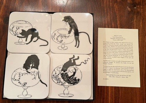 Théophile Steinlen Schwarze Katze Fischglas Weiß Melamin Kunst Untersetzer Set MMA