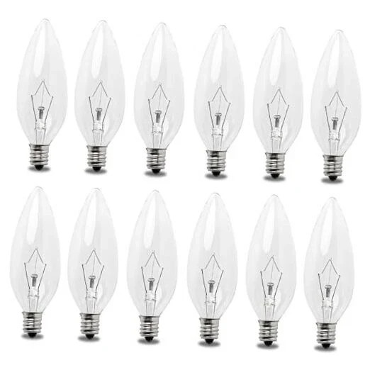 12 Pack 60W 120V E12 Base B10 CTC Incandescent Light Bulbs, 60 Watts