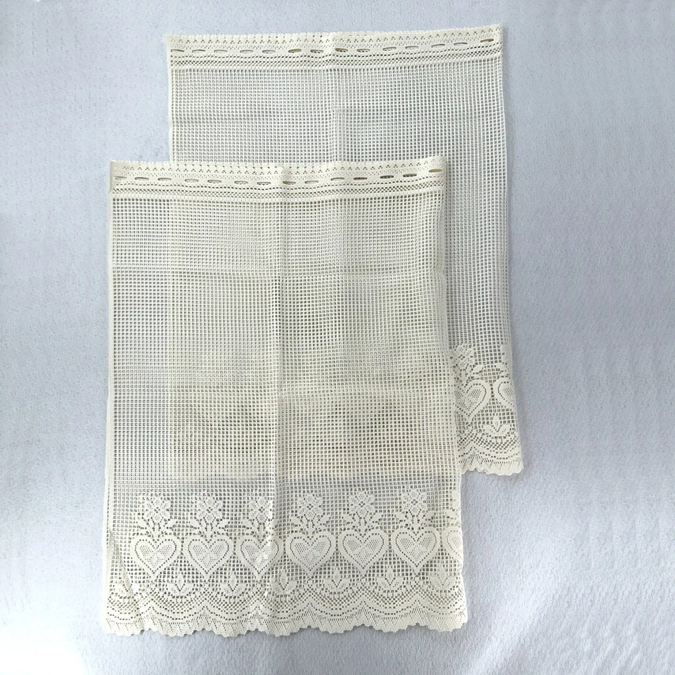 Paneles de cortina cortos de encaje de ganchillo manual vintage cocina 53"X35" Foto 3 de 4