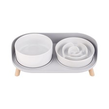 Elevated Slow Feeder Dog Bowls - Ceramic Food and Water Bowl Set with Stand -...