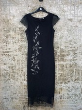 Womens Y2K Black Mesh Midi Dress Vintage Sheer Floral Bodycon Dress