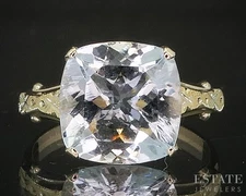 Antique 10k Yellow Gold Cushion Natural Aquamarine Ostby Barton Ring 2.1g p16236