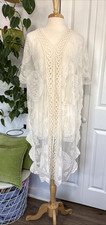 India Boutique Lace Kimono Cover Up White Boho Sheer Crochet Duster Beach OS