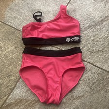 Justice Sport Shimmery Hot Pink With Black Trim 2 Piece Girls XS 5/6 GUC
