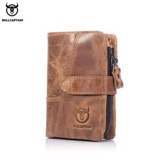 BULLCAPTAIN Retro Genuine Leather RFID Blocking Men Wallet Card ID Holder Zipper