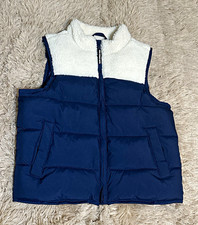 Cat Jack Kids Puffer Vest Full Zip Blue/White Colorblock Fleece S 6/7