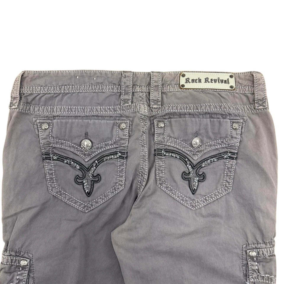 Брюки женские Rock Revival выцветшие серые карго грубые с украшениями размер 31 - Изображение 2 из 4