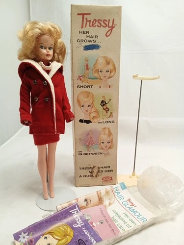 Vintage Platinum Blonde Tressy Doll w/Box Stand, Extras American Character 1960s