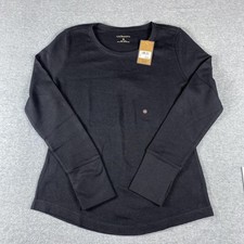 G.H. Bass & Co Shirt Womens XL Black Waffle Knit Thermal Long Sleeve Crewneck