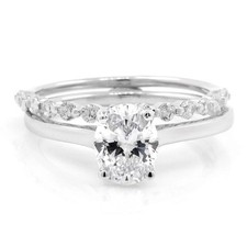 Oval Cut CZ Art Deco Half Eternity 2.39ctw Sterling Silver Engagement Ring Sets