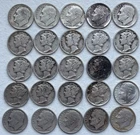 1928-62 Mercury  Roosevelt Silver Dimes Lot Of 25 KV-36 AUCTION
