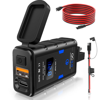 Motorcycle Charger, 6.4A Dual USB Quick Charge 3.0 Type C PD Motorcycle USB C...