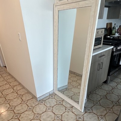 Large Beige & White Wood Framed Rectangular Full-Length Wall Mirror Modern