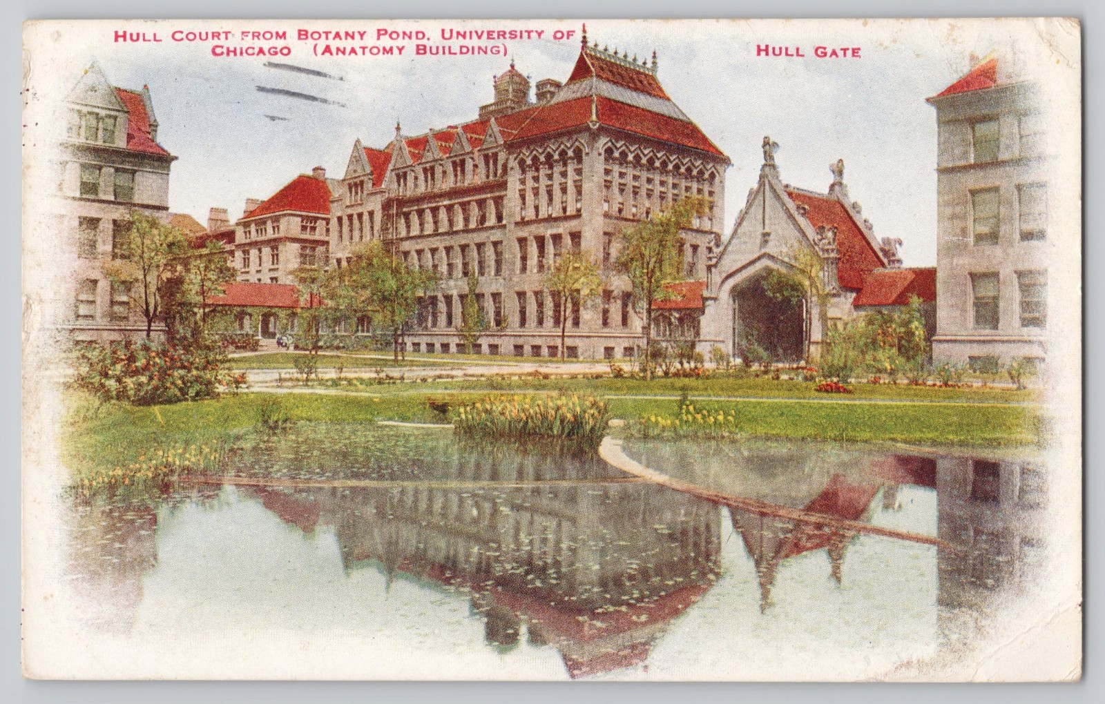 University of Chicago Hull Court from Botany Pond, 1912 Antique Postcard