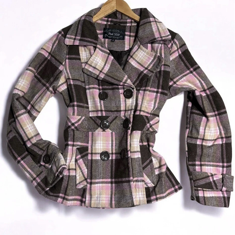 Abrigo De Colección Y2K Talla L Rosa Marrón Mezcla Lana Franela Doble Pecho Gilmore Niñas Foto 2 de 4