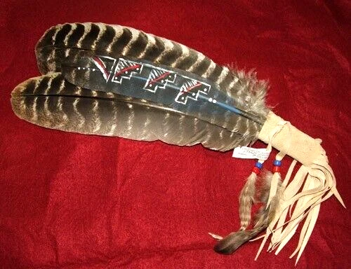 15" Hand Painted Turkey Wing Feather Fan Native American Made MS6 - Photo 1/1