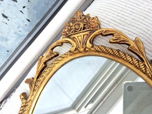 VINTAGE FRENCH BAROQUE ROCOCO WALL MIRROR ORNATE GOLD GILT METAL FRAME - Picture 11 of 14