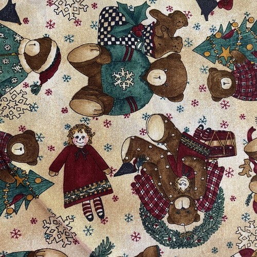 Fabric Christmas Teddy Bears And Angels By Debbie Mumm 1 yard X 40 - Picture 1 of 4