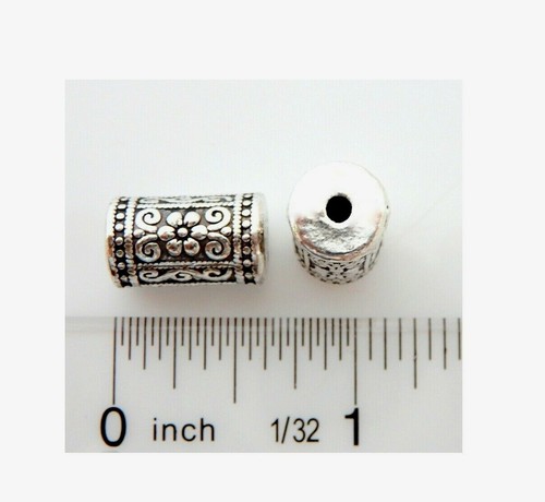 5 Antiqued Silver 17x10mm Cylinder Column Tube Flower Steel 2mm Hole Focal Beads - Picture 3 of 3