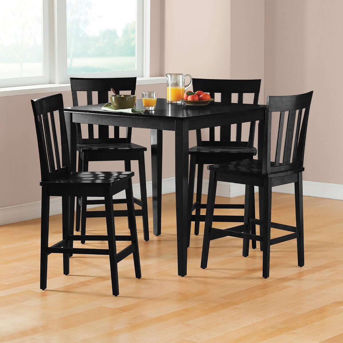 5-Piece Black Wood Counter-Height Dining Set Square Kitchen Table