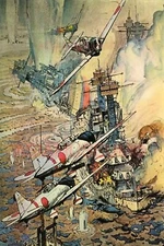 1942 WW2 USA AMERICA JAPANESE PEARL HARBOR BOMBING ART SHIP PROPAGANDA Postcard