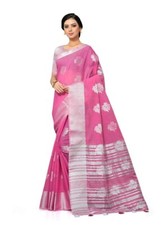 Women's Maheshwari Pink Cotton Silk Zari Woven Butta Saree with Blouse Piece