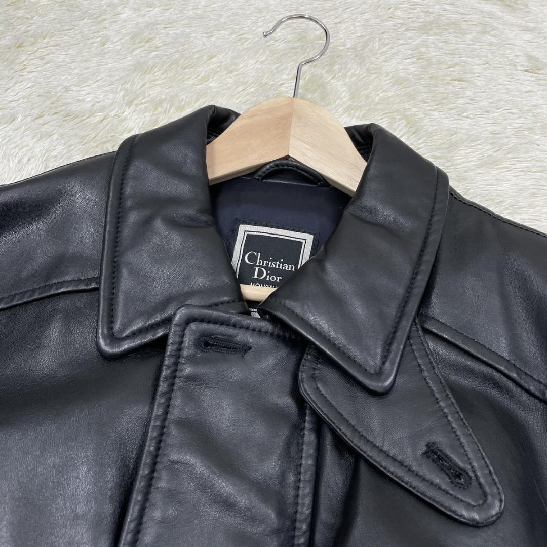 Christian Dior Leather Jacket Blouson Black Size L Front Zip