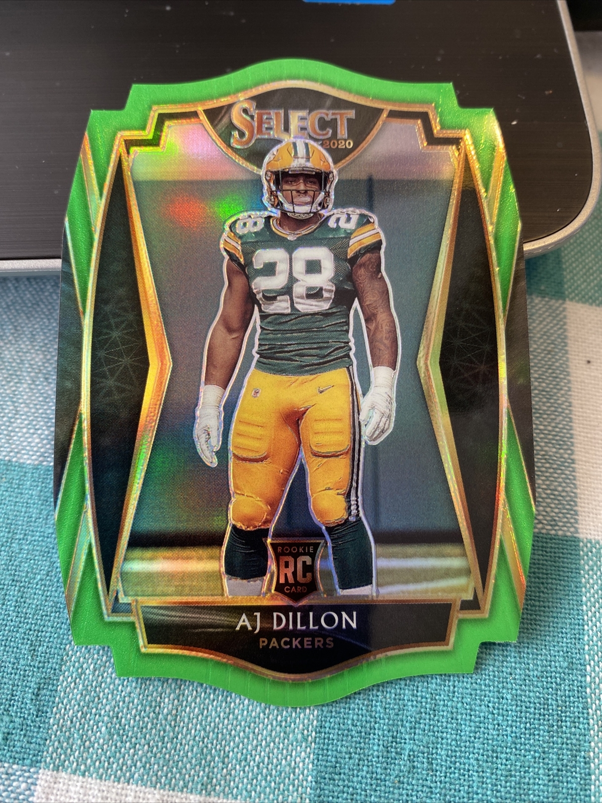 2020 Select AJ Dillon Premier Level Neon Green Prizm Die-Cut Rookie RC #165