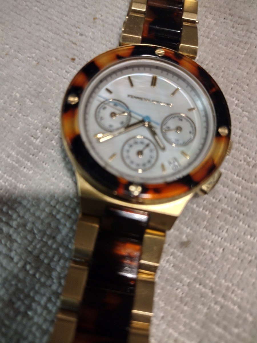 NEW Kenneth Jay Lane Gold Chrono MOP Dial Tortoise Ladies Watch Reg $120  New Bat