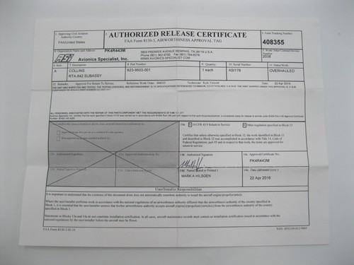 COLLINS ANTENNA ARRAY PN: 623-9503-001 DUAL RELEASE 8130 - Picture 2 of 6