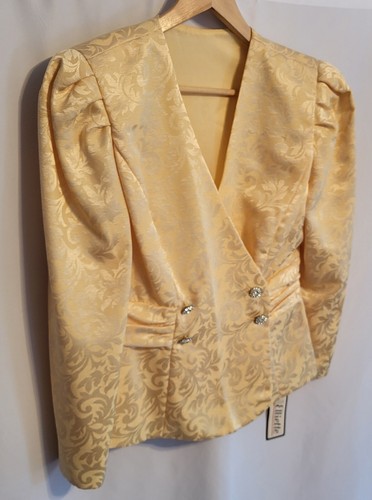 ☆Vintage 60s☆ Womens 2 Pc Yellow Jacquard Skirt Suit Mother Of The Bride W/TAGS! - Picture 8 of 17
