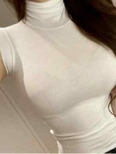 Women Sleeveless Turtleneck Vest Slim Thin Crop Top Tee Ribbed Tank T-Shirts Top