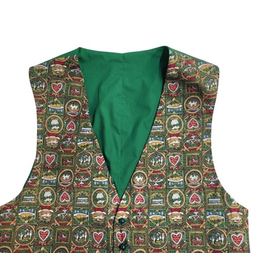 Vintage Green & Red Christmas Formal 2 Pocket Waistcoat Men's L 42" - Picture 2 of 3