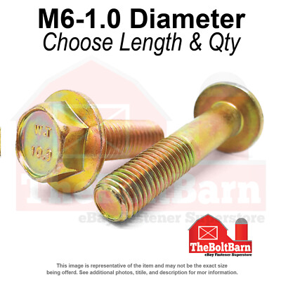 M6-1.0 Class 10.9 Hex Flange Screws Frame Bolts Zinc Yellow (Pick Length &Qty)